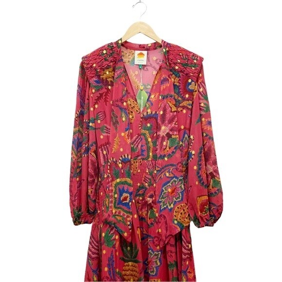NWT Farm Rio Sunset Tapestry Floral Long Sleeve Boho Maxi Dress Warm Red Size XS - Picture 5 of 16